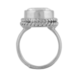 Adjustable band round crystal quartz gemstone silver ring